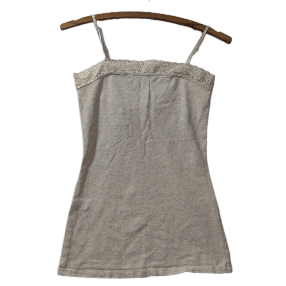 Express Cream Lace Trim Cami Tank Top‎ Women's XS 95% Cotton Adjustable Straps